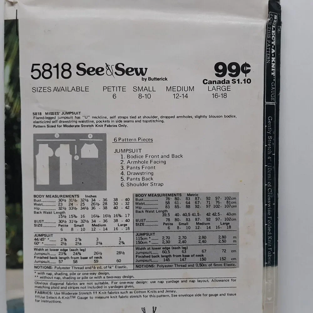 NEW Vintage Butterick Sewing Pattern 5818 See & Sew Medium 12/14 Womens Jumpsuit